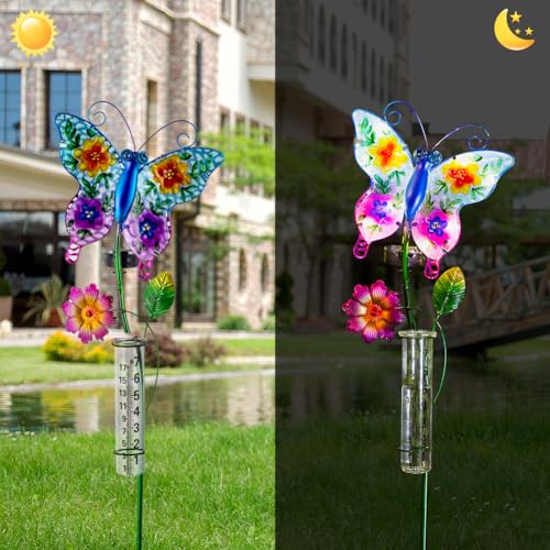 Butterfly Rain Gauge Outdoor Sloar Light for Garden Yard Decor