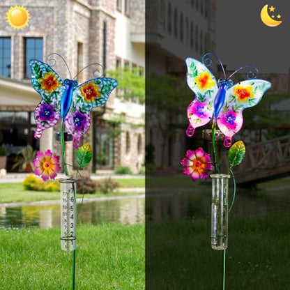 Butterfly Rain Gauge Outdoor Sloar Light for Garden Yard Decor