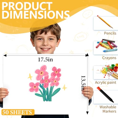 13.5"x17.5" Poster Board, 50 Pack Thick White Poster Board Paper, 250GSM - color: White, size: 13.5x17.5 inch