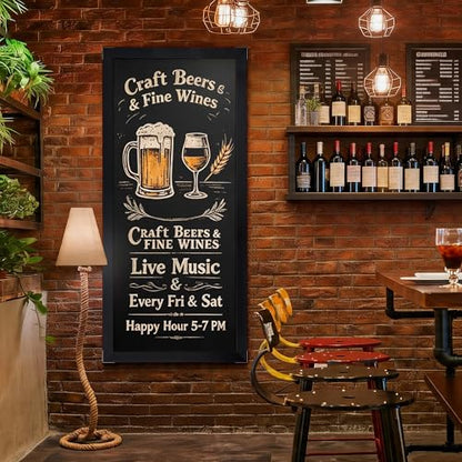 SELEAD Magnetic Chalkboard Words Sign - 55" x 25", Black Solid Wood Frame - color: All Black, size: 25"W x 55"H
