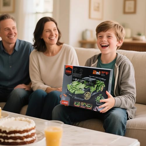 IQKidz STEM Building Blocks Kit for Kids - 2 in 1 Remote Control Race Car and Robot Toy, Great Gift for Boys, Teens Age 6 7 8-12+ Year Old Who Love Engineering and RC Sports Car Toys - style: Green Race Car