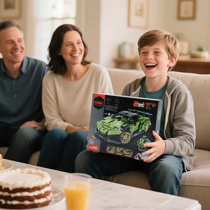 IQKidz STEM Building Blocks Kit for Kids - 2 in 1 Remote Control Race Car and Robot Toy, Great Gift for Boys, Teens Age 6 7 8-12+ Year Old Who Love Engineering and RC Sports Car Toys - style: Green Race Car