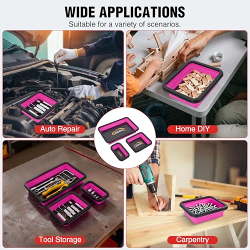 GOOACC 3 Sizes Collapsible Magnetic Parts Tray Set Pink - color: Pink