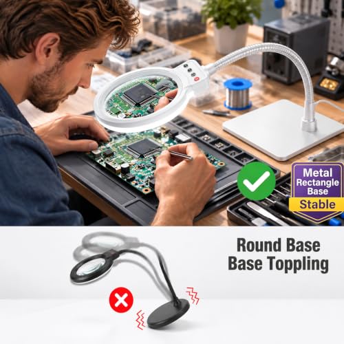 30X 12X Magnifying Glass with Light and Stand, LED Desk Magnifier for Craft - color: White