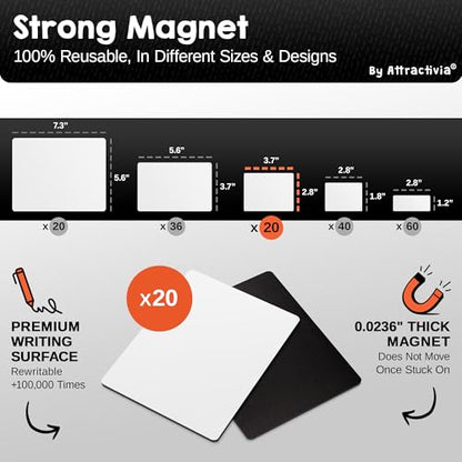 Attractivia Dry Erase Magnetic Labels 3.7 x 2.8 in, Medium Dry Erase Magnets, 20-Pack, White Erasable Write-On All-Purpose Labels, for Office, Education, Home, Whiteboard - color: White, size: 3.7 x 2.8 inch