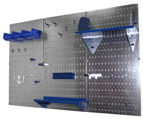 Wall Control Pegboard Organizer 4 ft. Metal Pegboard Standard Tool Storage Kit with Galvanized Toolboard and Blue Accessories - color: Metallic Pegboard with Blue Accessories