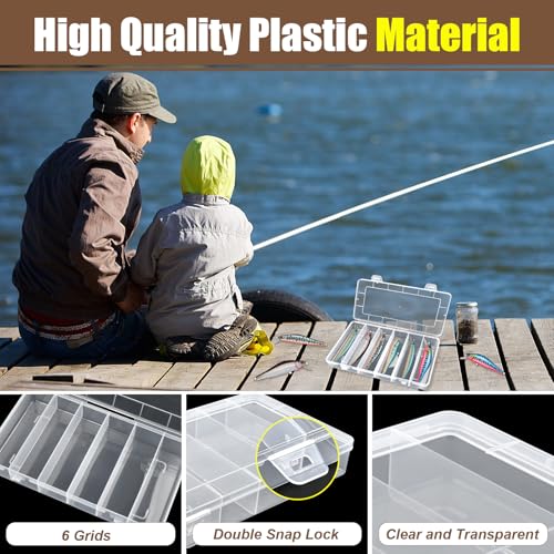 4 pcs 6 Grids Tackle Box Organizer, Clear Plastic Fishing Tackle Storage Box, Visible Bead Storage Containers, Utility Organizer Container Case for Crafts Beads Earrings Screws Nail Pins
