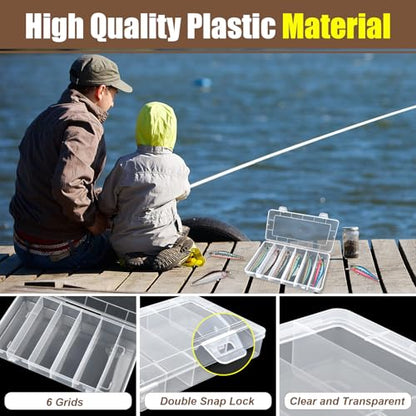 4 pcs 6 Grids Tackle Box Organizer, Clear Plastic Fishing Tackle Storage Box, Visible Bead Storage Containers, Utility Organizer Container Case for Crafts Beads Earrings Screws Nail Pins