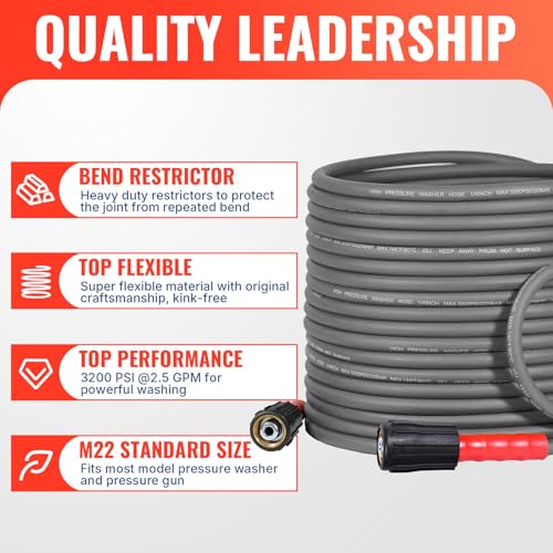 YAMATIC Pressure Washer Gun and 50FT Flexible Hose Stainless Steel Wand - size: 50ft hose & long gun
