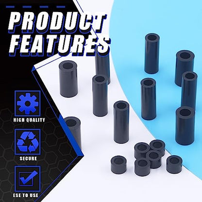 Glarks 270Pcs Nylon Round Spacer Assortment Kit for M3 M4 M5 M6 Screws, Electrical Outlet Screws Spacers, Black ABS Round Washers Hardware Spacer Bracket for Electrical Screws Switch and Receptacle - size: M3 M4 M5 M6 (Black)