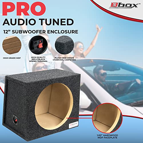 Atrend Bbox Single Sealed 12 Inch Subwoofer Enclosure - Car Subwoofer Boxes & Enclosures - Premium Subwoofer Box Improves Audio Quality, Sound & Bass - Red & Black Spring Terminals - Charcoal - size: 12 inch, style: SEALED