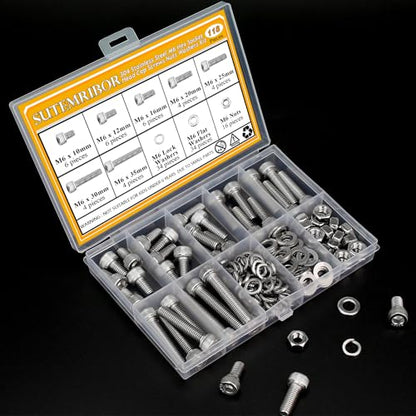 118 Pieces M6 Screws Nuts Washers Set, Sutemribor M6 x 10/12/16/20/25/30/35mm Hex Socket Head Cap Screws Nuts Washers Assortment Kit, 304 Stainless Steel, Fully Threaded - size: M6, style: Socket Head
