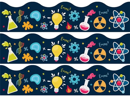 Whaline 72Pcs 70.8Ft Science Bulletin Board Borders Back to School Self-Adhesive Border Trims Science Lab Scalloped Border Sticker Decals for First Day of School Classroom Office Party Wall Decor