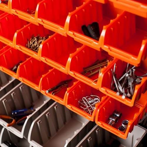 TRINITY 7-Tier Dual-Sided Rolling Storage Bin Rack & Parts Organizer, Black