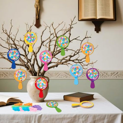 CJiangpo 24 Sets Magnify Suncatcher Paper Craft Kits, DIY Stained Glass Effect Window Ornament Rainbow Tissue Paper Art Craft for Classroom Activities Supplies Christian Religious Party Decor - style: Magnify
