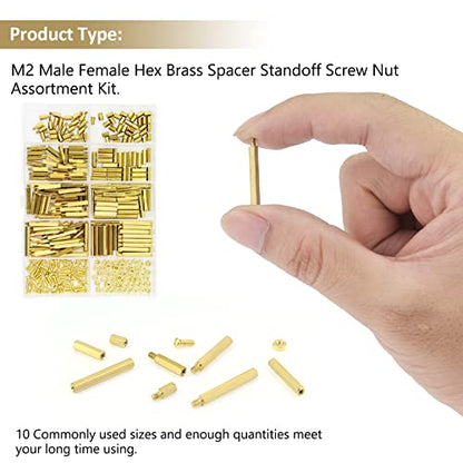 320 Pieces M2 Male Female Hex Brass Standoffs Spacers Screws Nuts Kit, Kindroufly Brass Standoffs Assortment Kit for PCB Motherboard - size: M2 Brass Standoffs