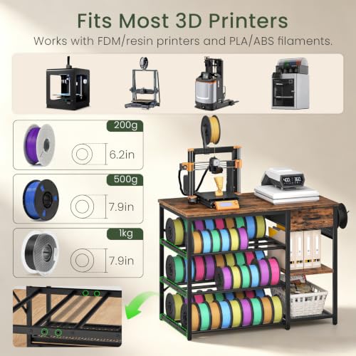 CHOEZON 3D Printer Stand with Storage, 3-Tier Heavy Duty 3D Printer Table - color: Rustic Brown