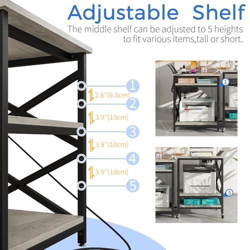 METYERRY 23.6"x23.6" Large Printer Stand with Power Outlet, 3 Tier Cart - color: Greige
