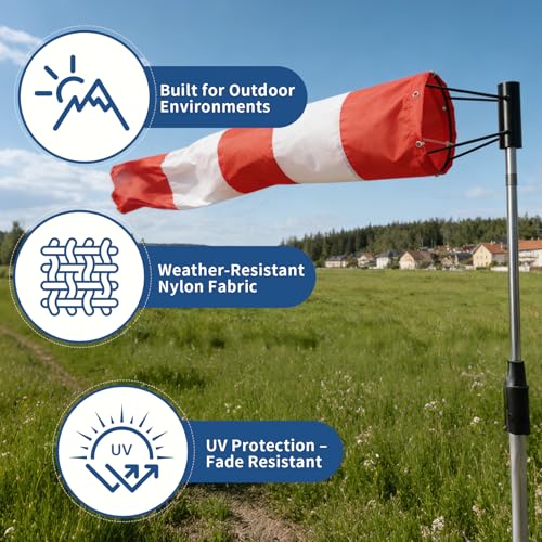 8" x 36" Heavy Duty Airport Windsock – Aviation Grade Orange Wind Direction Indicator with 8" Ball Bearing Frame – FAA Style Outdoor Industrial Windsock