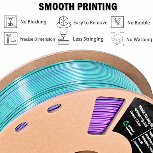 OVV3D PLA Filament 1.75mm, 3D Printer Filament Silk PLA Dual Color Filament, Purple and Sky Blue PLA Filament, Color Change Every Inch Filament 3D Printer Filament +/-0.02mm, 1kg/2.2lb - color: Dual-color Sky Blue+ Purple