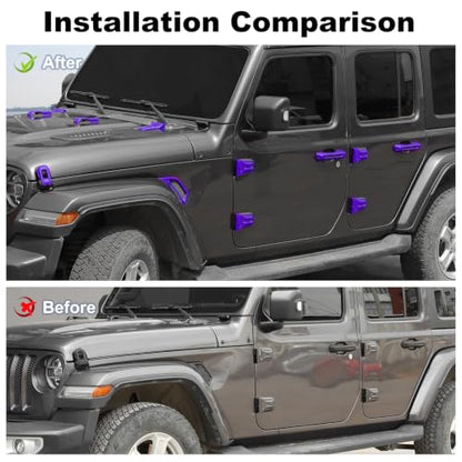 Complete Exterior Cover Trim Kit for 2018–2026 Jeep Wrangler JL JLU, Full Coverage Door Handle Hood Hinge Hood Latch Side Air Vent Rear Tailgate Window Hinge Covers, 43PCS Purple - color: Purple
