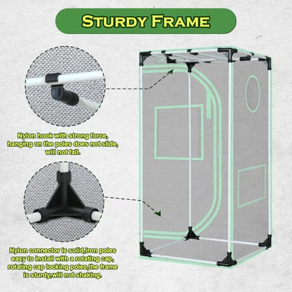 2x2 Green Hut Grow Tent 24"x24"x48" 600D Mylar Hydroponic Grow Tents - size: 24"x24"x48"