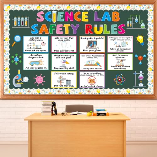Science Lab Classroom Bulletin Board Science Lab Safety Rules Decorations Chemistry Class Rules Paper Cutouts Educational Laboratories Bulletin Board for Students School Chalkboard Wall Door Decor - style: Science Lab