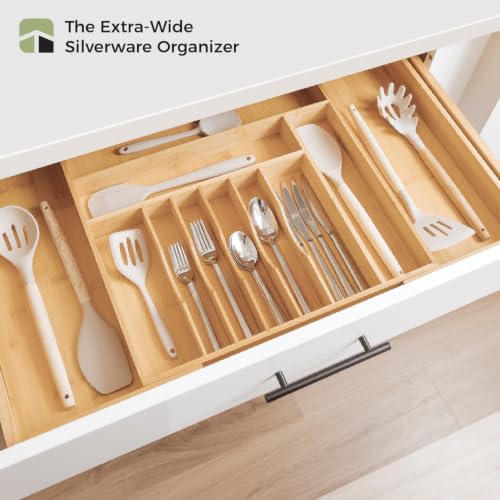 KitchenEdge Silverware & Utensil Organizer | Natural Bamboo, 18-33 In - color: Natural Bamboo, size: From 18" to 33" Wide