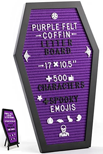 Nomnu Coffin Letter Board, Purple Goth Decor w/Bat Stickers, Spooky Emojis - color: Purple
