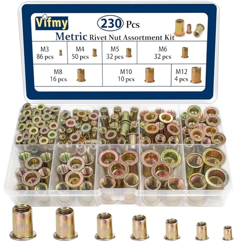 Metric Rivet Nut Assortment Kit,230Pcs M3-M12 Rivnuts Zinc Plated - color: Yellow, size: Metric Assortment - 230 Pcs