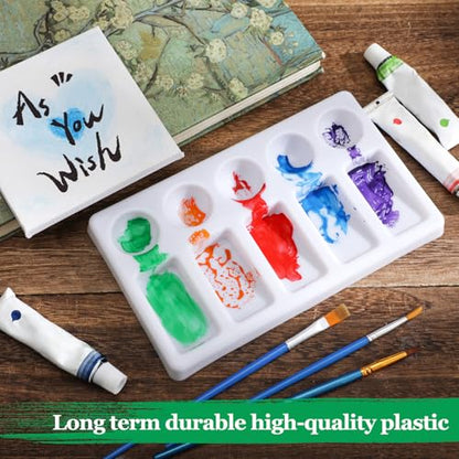 Humyoun 6 Pcs 10-Well Plastic Paint Palette Rectangular Paint Mixing Palette White Watercolor Mixing Tray Art Trays for Art Party Students Classroom Oil Watercolor DIY Craft