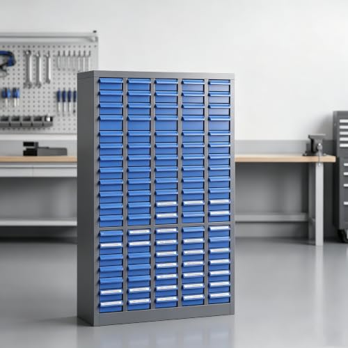 Space-Saving 100-Drawer Nut & Bolt Organizer, Heavy-Duty Alloy Steel Parts Storage Cabinet with ABS Drawers, Wall-Mount Small Parts Bin for Garage Workshop, 26”x9”x46” - size: 100 Drawer-25.8" x 8.6" x 46"