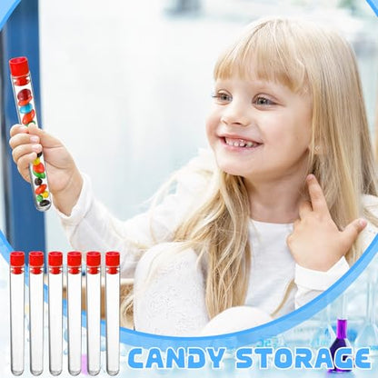 100 Pake 8 ml Clear Test Tubes with Caps 12x100mm Plastic Vials Test Tubes for Scientific Experiments Halloween Christmas Scientific Themed Birthday Party Supplies Candy Storage (Red) - color: Red