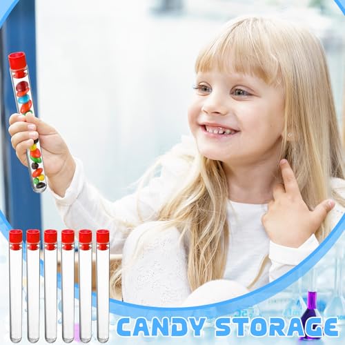 24 Pake 8 ml Clear Test Tubes with Caps 12x100mm Plastic Vials Test Tubes for Scientific Experiments Halloween Christmas Scientific Themed Birthday Party Supplies Candy Storage (Red) - color: Red