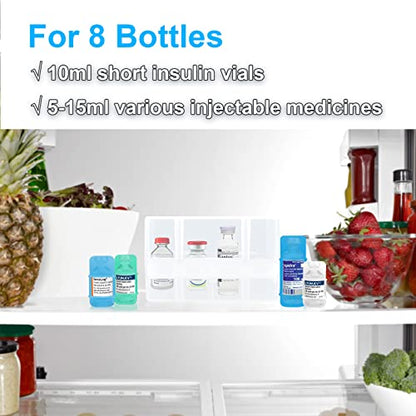 8-Holes Medication Vial Storage Box for Fridge, Insulin Vial Holder Organizer Case Fits Various 5ml-15ml Injectable Medicines Vials - Clear - color: White