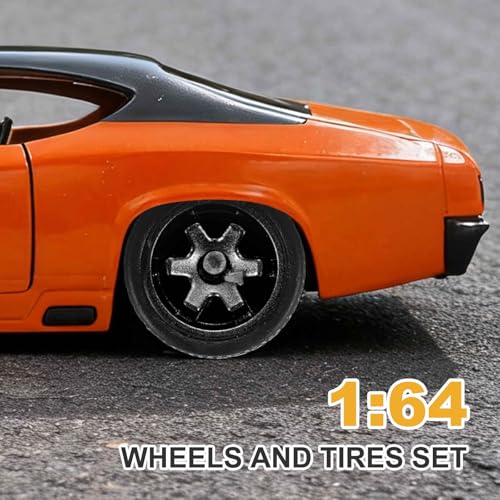MECCANIXITY 4 Set 1/64 Wheels and Tires Set, Real Riders Rims Includes Axles for RC Diecast Car DIY Model, Black Rims - color: Black Rims