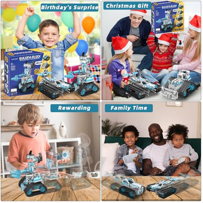 Robot Building Kit with Remote Control STEM Gift for Boys Age 8-12 - color: 5in1 Blue Robot