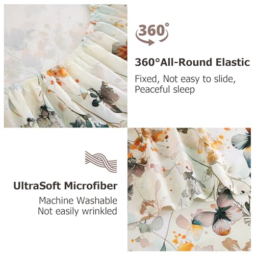CozySmile Queen Size Printed Sheet Set Soft & Breathable Bedding Deep Pocket 16" Cooling Wrinkle Free Comforter Bed Set Botanical Pattern Sheets (Queen, Butterflies Dancing) - color: A-butterflies Dancing, size: Queen
