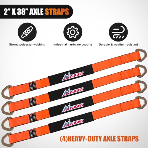 Nilight 4PCS 2"x 38" Axle Tie Down Straps with Protective Sleeve D-Ring - color: 2in x 38in Axle Tie Down Straps 4Pcs Orange