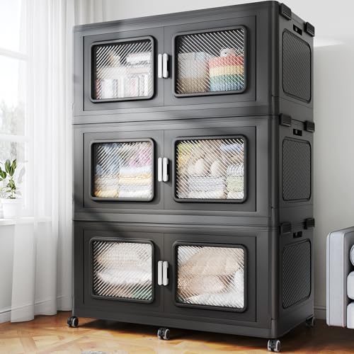 BROVIEW 900 Qt Extra Large Stackable Storage Bin with Lids, 3 Pack Black - color: Black, size: 300QT-3pack