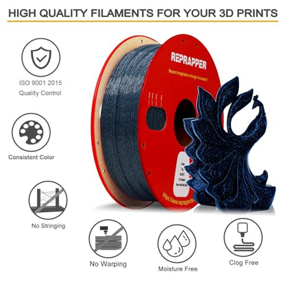 RepRapper Glitter Glow in The Dark Blue 3D Printer Filament, Shiny Galaxy 1KG PLA Filament (2.2lbs) 1.75mm, Sparkle Laser Series 3D Printing Filament for 3D Printer - color: 1 Glitter Glow Blue 1kg