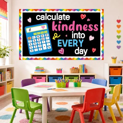 Math Kindness Bulletin Board Set Mathematics Classroom Decorations Inspirational Calculate Kindness Into Every Day Paper Cutouts Back to School Bulletin Board Border for School Office Wall Door Decor - style: Math Kindness