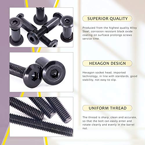 Swpeet 120Pcs M6x16mm/20mm/25mm/30mm/35mm Carbon Steel Black Hex Drive Socket Cap Bolts Barrel Nuts Kit with 1Pcs Allen Wrench, Screw Post Fit for Furniture Countsunk Belt Buckle Leather Binding Bolts - size: M6x16mm/M6x20mm/M6x25mm/M6x30mm/M6x35mm
