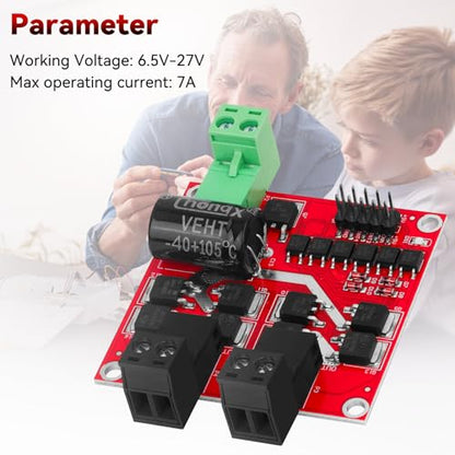 DC Motor Driver - L298 Dual H Bridge Motor Controller DC 6.5V-27V 7A Motor Regulator Board PWM Forward/Reverse/Brake 12V 24V Electric Motor Control Module Industrial 160W with Optocoupler Isolation