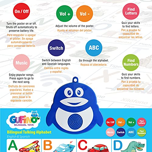 English & Spanish Alphabet Poster - Interactive Bilingual Toys for Kids - color: Alphabet Blue