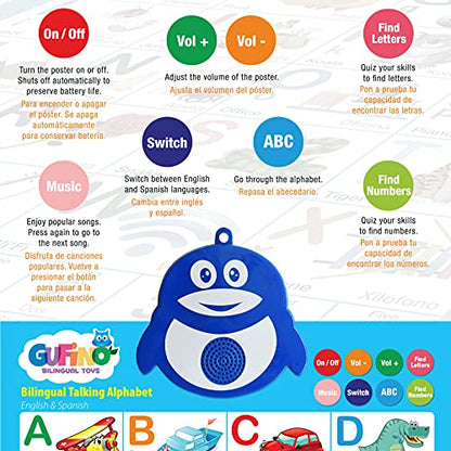 English & Spanish Alphabet Poster - Interactive Bilingual Toys for Kids - color: Alphabet Blue