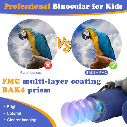 Real Binoculars for Kids Gifts for 3-12 Years Boys Girls 8x21 High-Resolution Optics Compact Toy Binocular for Bird Watching,Travel, Camping - color: Navy Blue