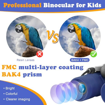 Real Binoculars for Kids Gifts for 3-12 Years Boys Girls 8x21 High-Resolution Optics Compact Toy Binocular for Bird Watching,Travel, Camping - color: Navy Blue