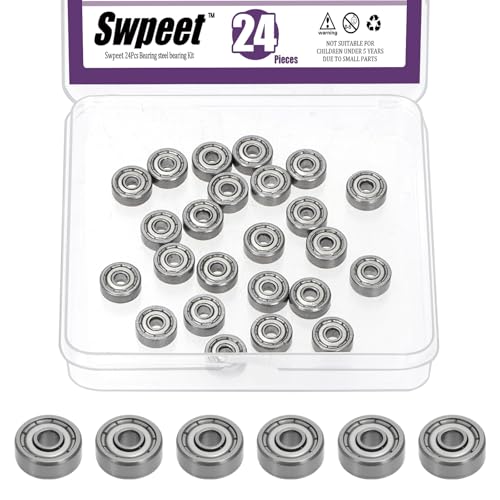 Swpeet 24Pcs 623ZZ Ball Bearings Assortment Kit, 3 x 10 x 4mm Bearing Steel Deep Groove Bearings, Miniature Bearings, Double Shielded - size: 623ZZ-24PCS, style: Bearing Steel