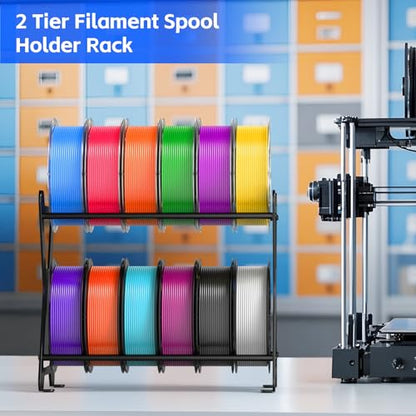 3D Filament Storage Rack, Desktop 3D Printer Filament Organizer, Rolling 3D Filament Spool Holders Racks,Tabletop, 2-Tier Storage Shelves for 3D Printing Business, Studio, Office Workshop